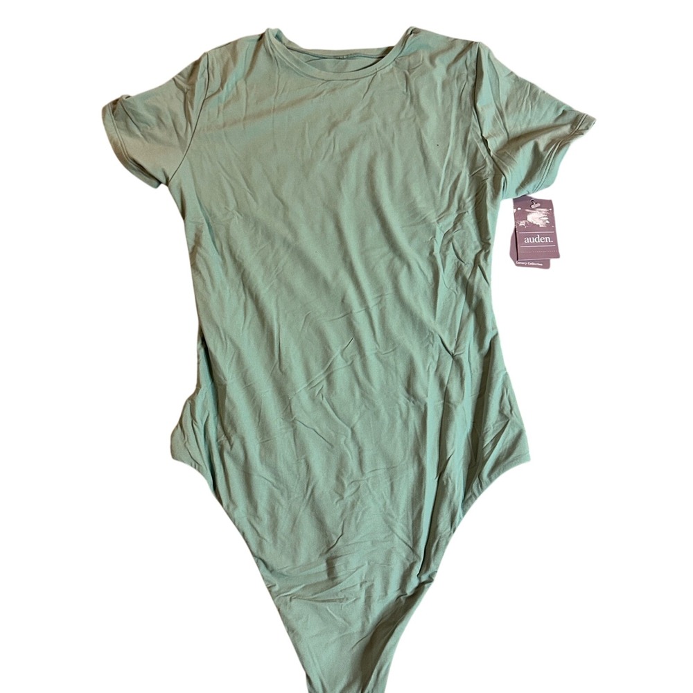 Auden Luxury Collection Short Sleeve Bodysuit Green Size Small‎ NWT